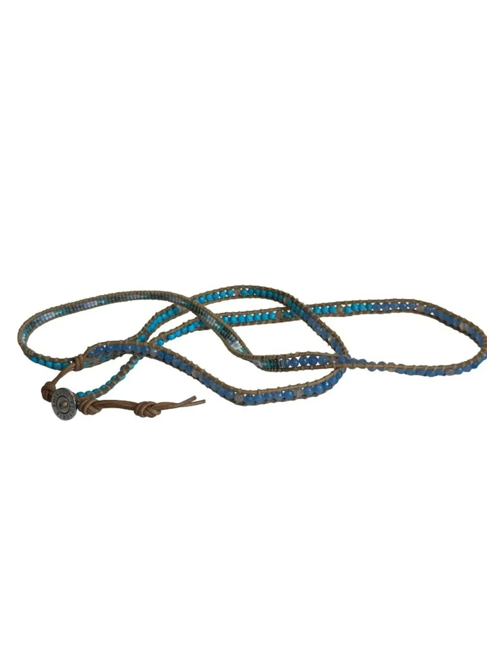 Victoria Emerson Beaded Wrap Bracelet Leather Boho Jewelry Turquoise Color